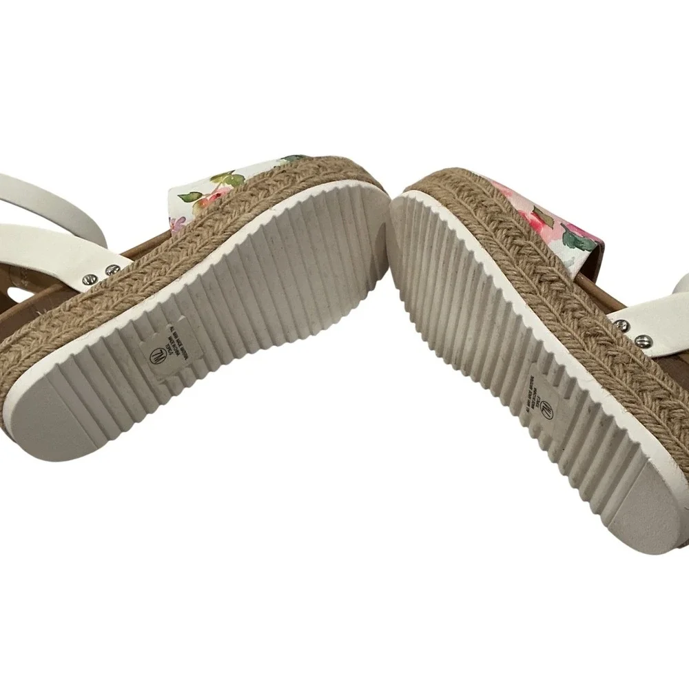 Soda Topic-S Womens Floral Espadrille Platform Wedge Sandals White Multi Size 7M